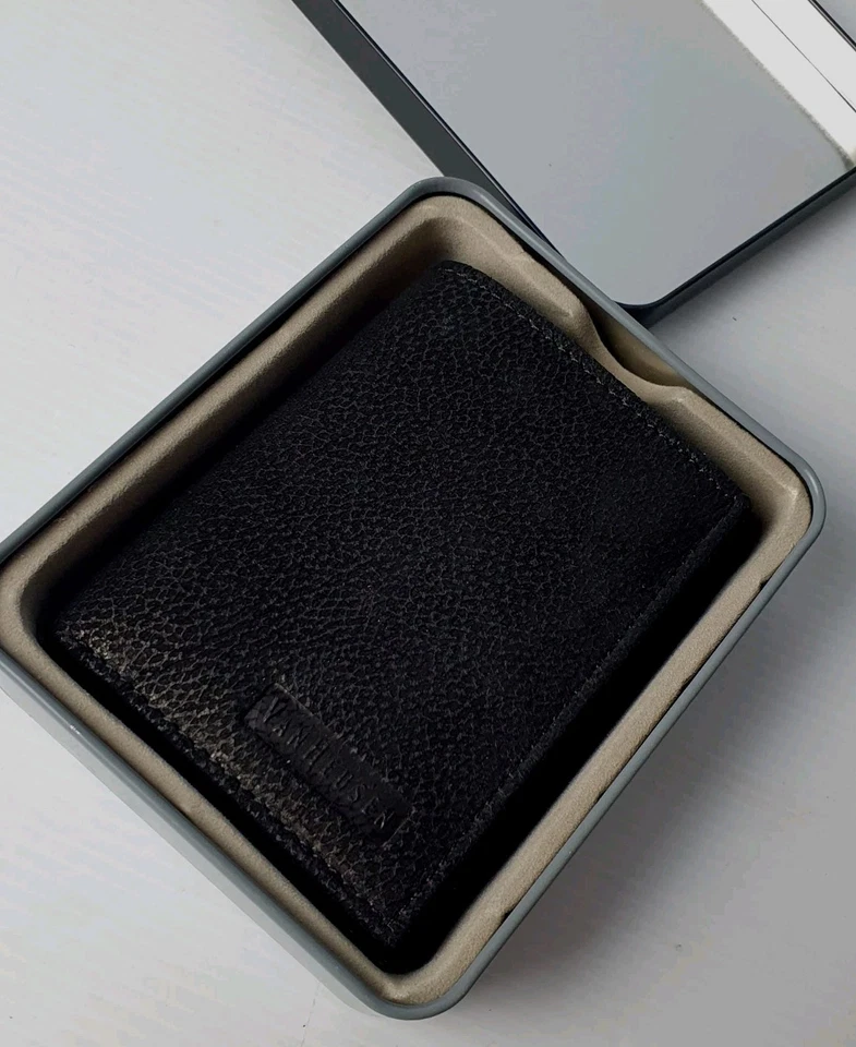 VAN HEUSEN Leather Bifold Wallet Card Slots Boxed In Metal Tin Vgc - Image 2 of 4