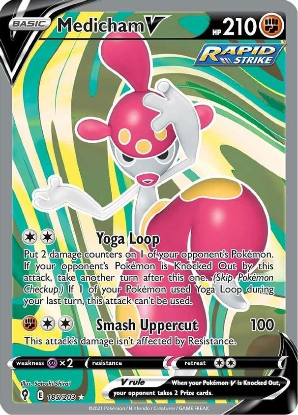 Medicham V - 185/203 - Pokemon Evolving Skies Sword & Shield Full Art Card NM