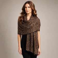 2pcs Leopard Print Shawl Wrap Scarf Set Silk Feel Viscose Blend 35x78 Women