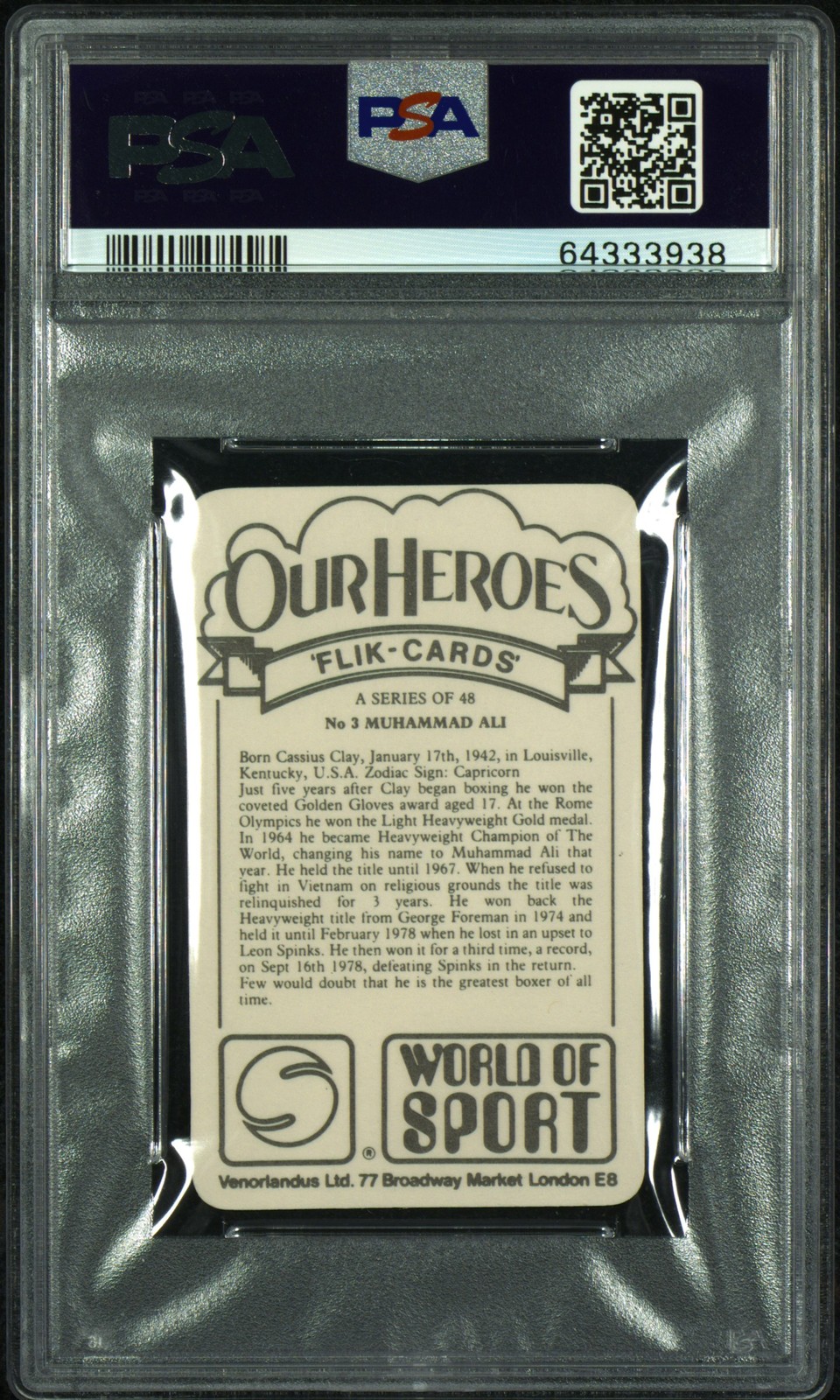 1979 Venorlandus Ltd. Our Heroes World of Sport Muhammad Ali #3 PSA 10 view 2