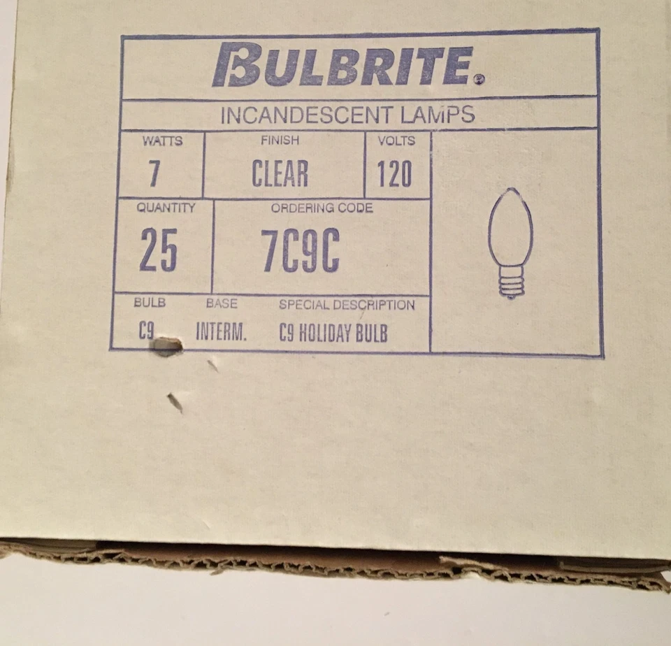 Bulbrite 7 Watt 120V Clear C9 Holiday Xmas Light Bulbs 2 Boxes of 25 Plus 15 - Image 3 of 4