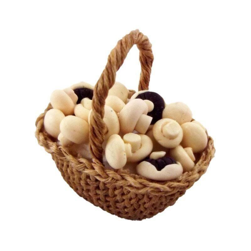 Dolls House Hand Made Basket of Mushrooms Miniature Country Kitchen