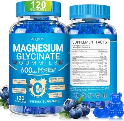 Magnesium Glycinate Gummies 600mg,Sugar Free Potassium Magnesium Gummies
