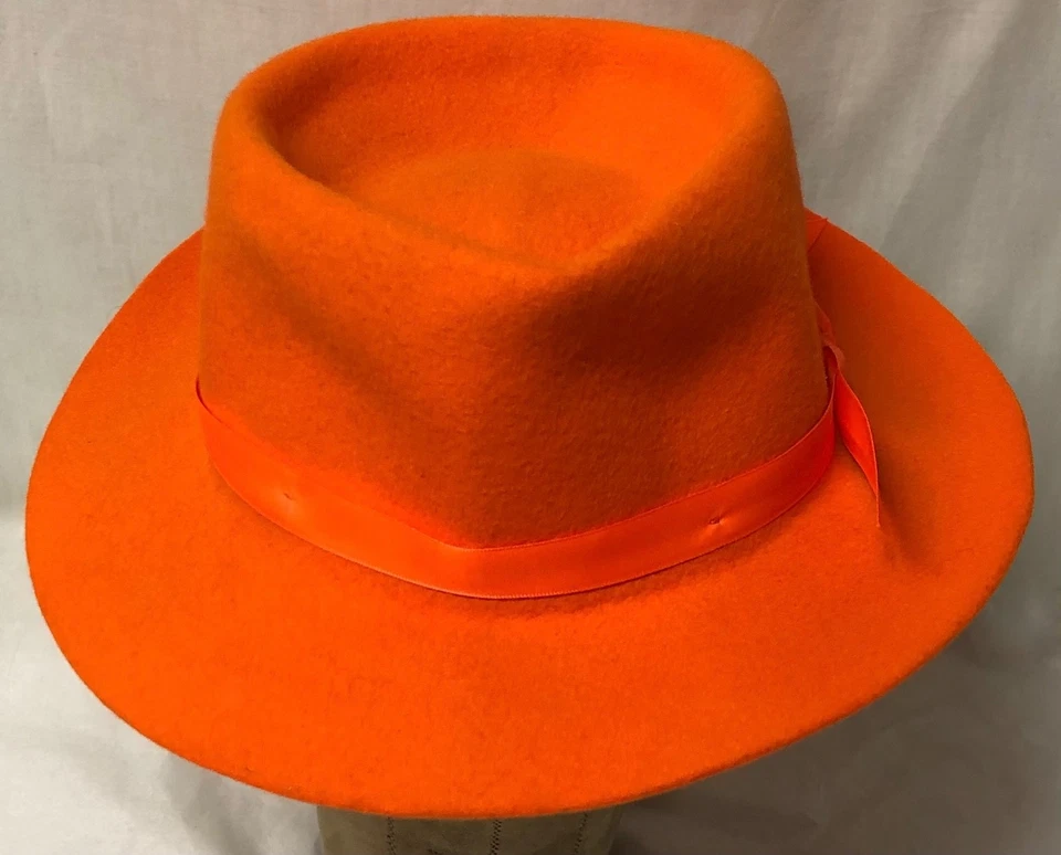 EFFANEM DE COLECCIÓN NARANJA BRILLANTE GENUINO 100% LANA TRITURADORA SOMBRERO CINTA WPL4384 TALLA 7 1/4 Foto 4 de 4