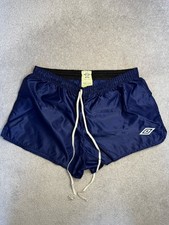 Vintage Umbro Classic Shiny Nylon Football Shorts Shorts Navy Blue 34-36 Waist