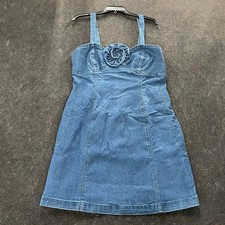 PORRIDGE Rosette Denim Slim Mini Dress Women's Size L Denim Medium
