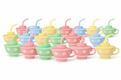 24 Pcs Plastic Kids Tea Cups with Lids and Straws for Tea Party 9 oz Reusable