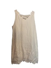 Breezaya Sleeveless Lace Splice Shift Dress Sz Med White Cotton Lined