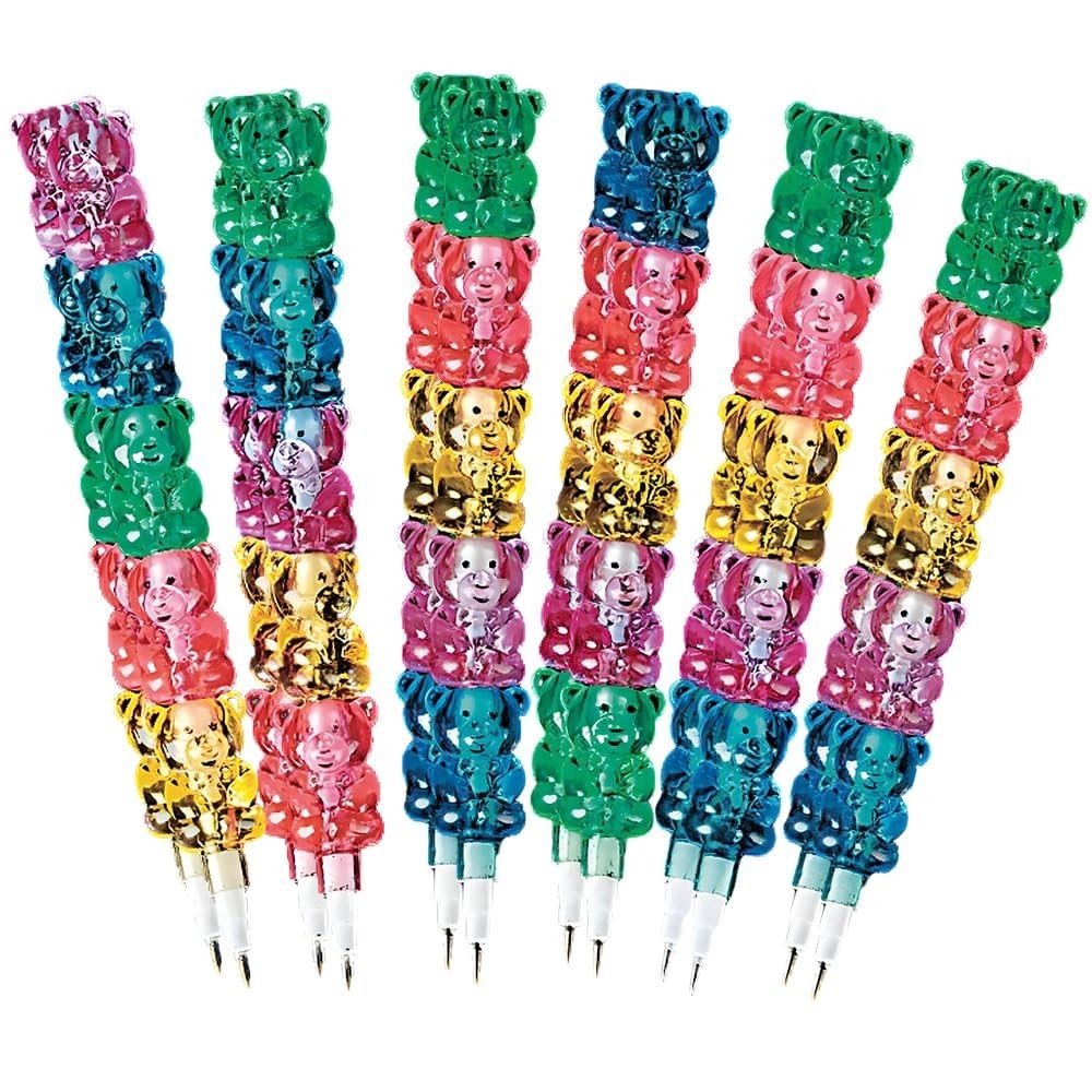 Fun Express Plastic Stackable Bear Pencils, 1 Count (Pack of 12), Multicolor 