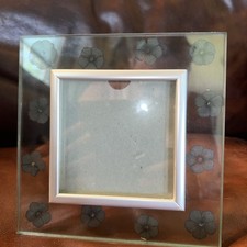 Rare Glass Pressed Flower Picture Frame Gorgeous 6.5  x6.5  Picture Size 3.5  x3.