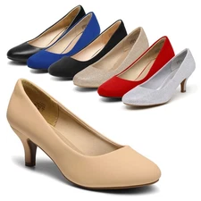 DREAM PAIRS Womens Low Heel Pump Shoes Round Toe Slip On Wedding Dress Shoes