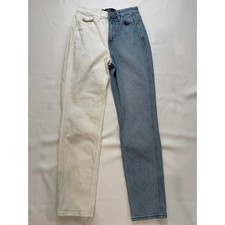 Hollister Mom Jeans Blue White Ultra High Rise Two Tone W24 L27