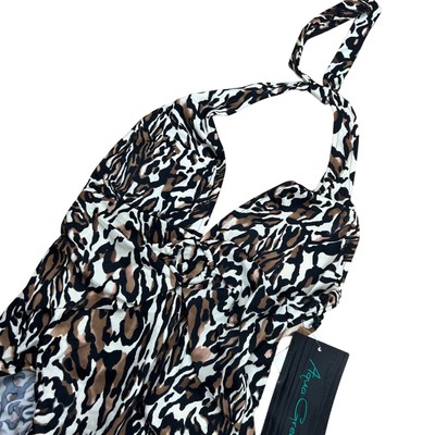 Aqua Green Women's Animal Print One Piece Halter Swimsuit - Size Large - NWT
