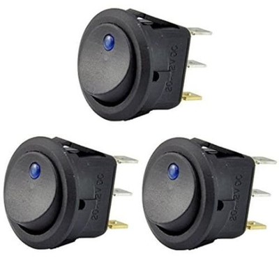 3-Pack Blue LED Rocker Toggle Switch SPST 12V 20A DC On/Off, for Car Truck Marin
