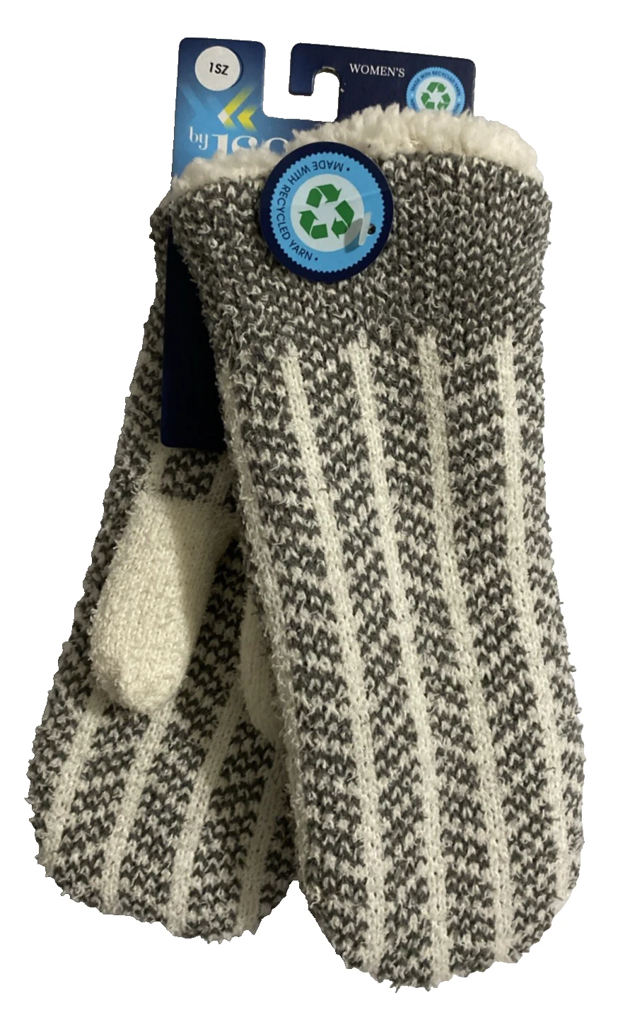 Isotoner Womens Gray & White Chevron Stripe Sherpasoft Mittens Recycled Yarn OS