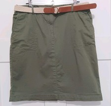 Dalia Utility Green Chino Skirt Knee Length Belted Cotton Sz 10 Women