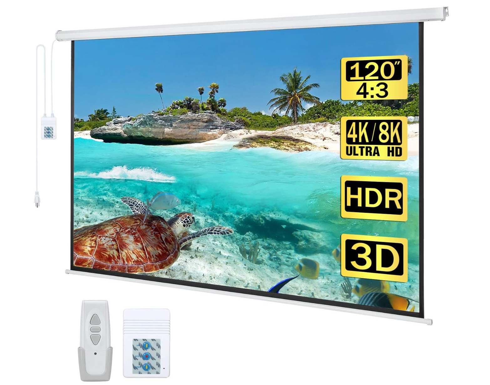 120" Motorized Projector Screen Electric Diagonal Automatic Projection 4:3 HD