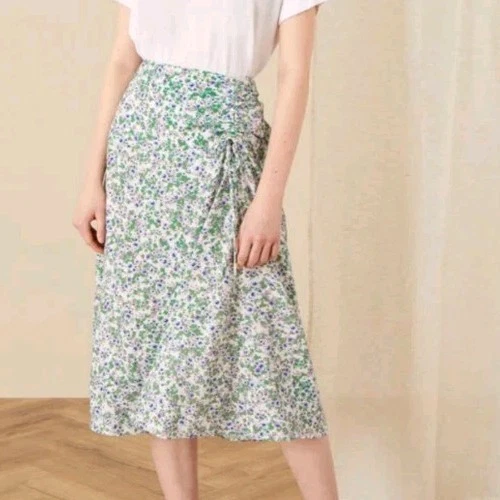 Monsoon Deedee Ditsy Floral Ruched Skirt Lenzing Evovero UK 22 Ivory Bnwt - Image 2 of 4