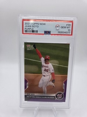 2021 Topps Now #39 Juan Soto PURPLE /25 PSA 10 GEM MINT Jersey Match 22/25 NATS