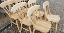 6 X Solid Farmhouse Pine Dining Chairs - Local Delivery Possible