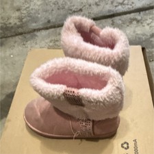 Girls Pink Faux Fur Lined Pull-On Ankle Bootie Boots Solid Casual Winter