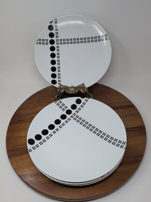 Set Of Four Studio Nova Columbus Circle Black Fine China Dinner Plates 11 