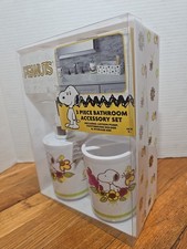 Snoopy 3-Piece Bathroom Accessory Set, Toothbrush Holder, Soap Pump, Storage Bin