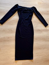 ASOS DESIGN Black Long Sleeve Cutout Midi Dress - Square Neck Bodycon Size 6M