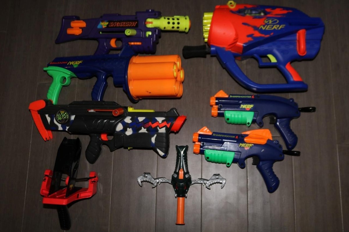 VINTAGE 90s NERF GUN LOT SHARPSHOOTER II BALLZOOKA SAWTOOTH