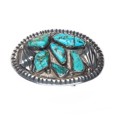 c1950's Small vintage Zuni sterling silver turquoise nugget cluster belt buckle