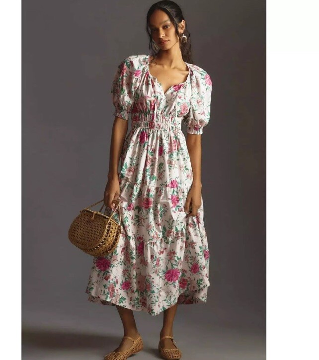 anthropologie sale dresses NWT The Somerset Floral Maxi Dress Puff-Sleeve Edition, size XXS Shirt dress Dress For Women V Bristol Mesh Dress Color:Ivory/Sand