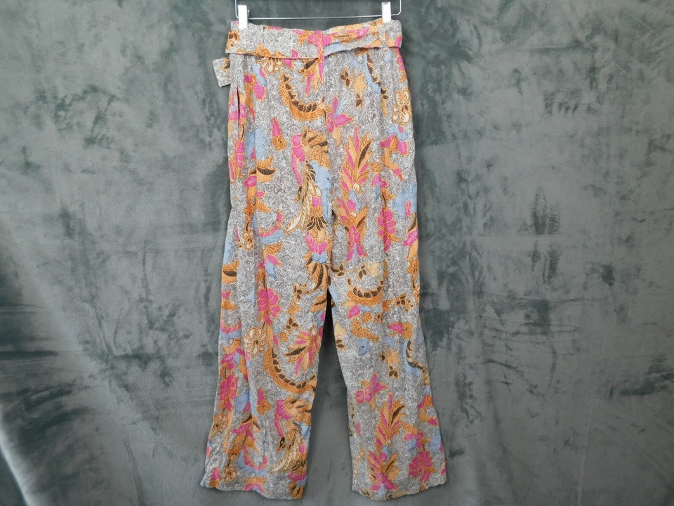 INC Pantalones Mujer 4 Naranja Floral Lino Pierna Ancha Cinturón Costero Pantalón Crucero Boho Foto 4 de 4