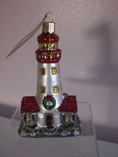 Old World Lighthouse Glass Ornament