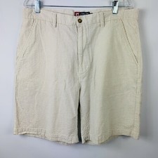 CHAPS Sz 36 Pinstripe Shorts Dress Flat Front Beige Off White