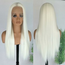 Peluca BLANCA Rubia Platino HD Frontal Encaje Cabello Humano Mezcla Larga Recta Rubia