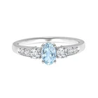 Three Stone 7x5 MM Oval Natural Aquamarine Rings 925 Silver For Graduation Gift