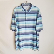 Hickey Freeman Mens Blue Striped Polyester Spandex S/S Golf Polo Shirt Size XL