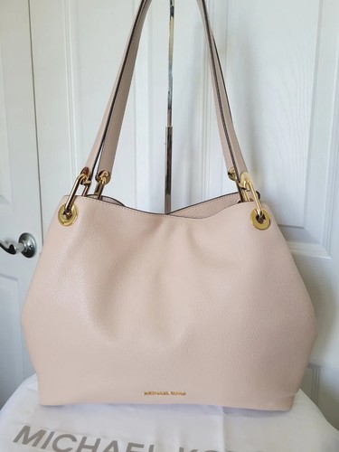 Michael Kors Raven Pebble Soft Pink / Gold Leather Large Shoulder Tote Bag  | eBay