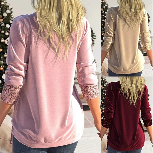 Womens Summer Tunic Tops Ladies Long Sleeve Sequins Shirts Blouse - Bild 6 von 19