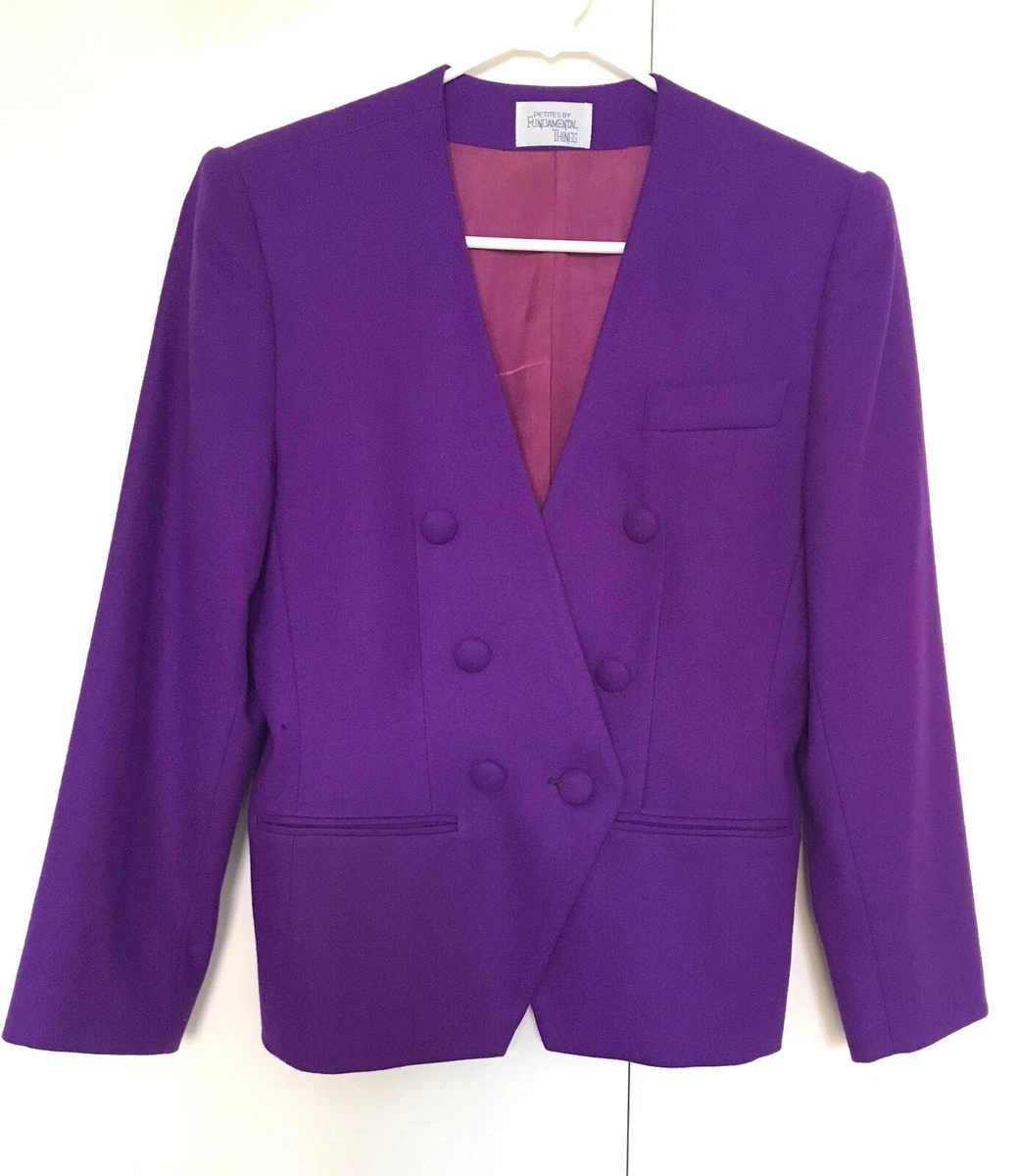 Vintage 80s Womens Petites by Fundamental Things Size 6 Blazer 100 Wool Purple