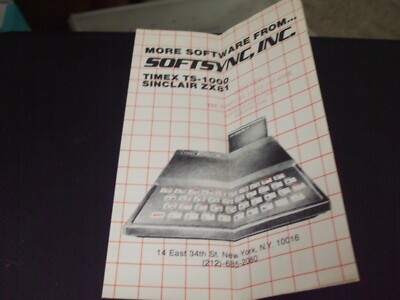 SoftSync Inc Timex TS-1000 Sinclair ZX81 Software Catalog Pamphlet | eBay