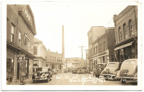 Eastport Maine Water Street View Storefronts Classic Car Real Photo Postcard