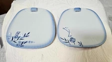 Set of 2 Suchi Appetizer Snack Fan Plates w/ Chopstick Holder Porcelain