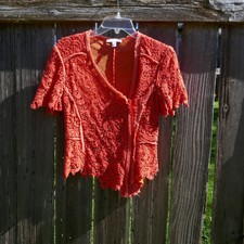 Joy Cioci Opal Blazer Coral Lace Short Sleeve Asymmetrical Zipper 4 Cotton Silk