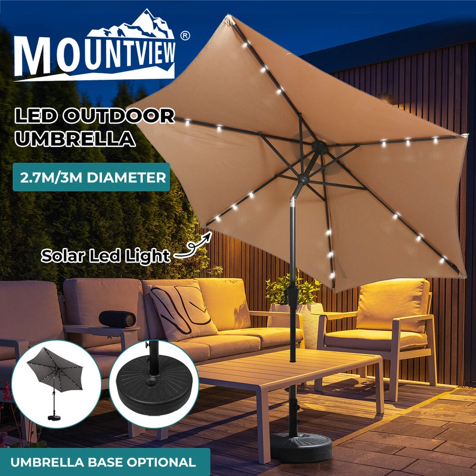 Centra Solar Outdoor Umbrella LED Lighted Beach Stand Tilt Patio Deck Pole UV