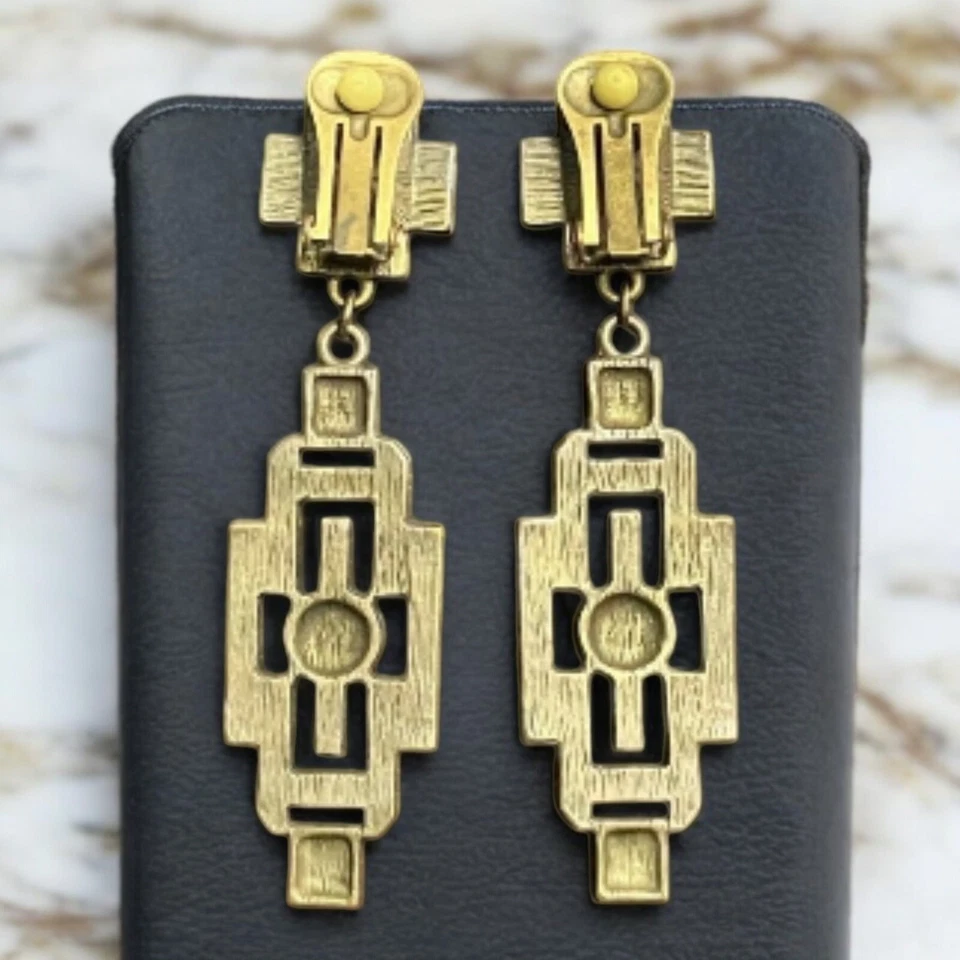 Heidi Daus Multicolor Swarovski Crystal Art Deco Dangle Drop Clip On Earrings - Image 4 of 4