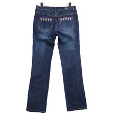 Lilly Pulitzer Embroidered Pockets Dark Wash Straight Blue Denim Jeans Sz 4