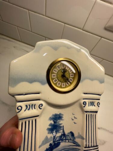 West Germany Porcelain Wind Up Clock M.W Mercedes Delft Motif Belgian Blue 417 - Picture 20 of 24