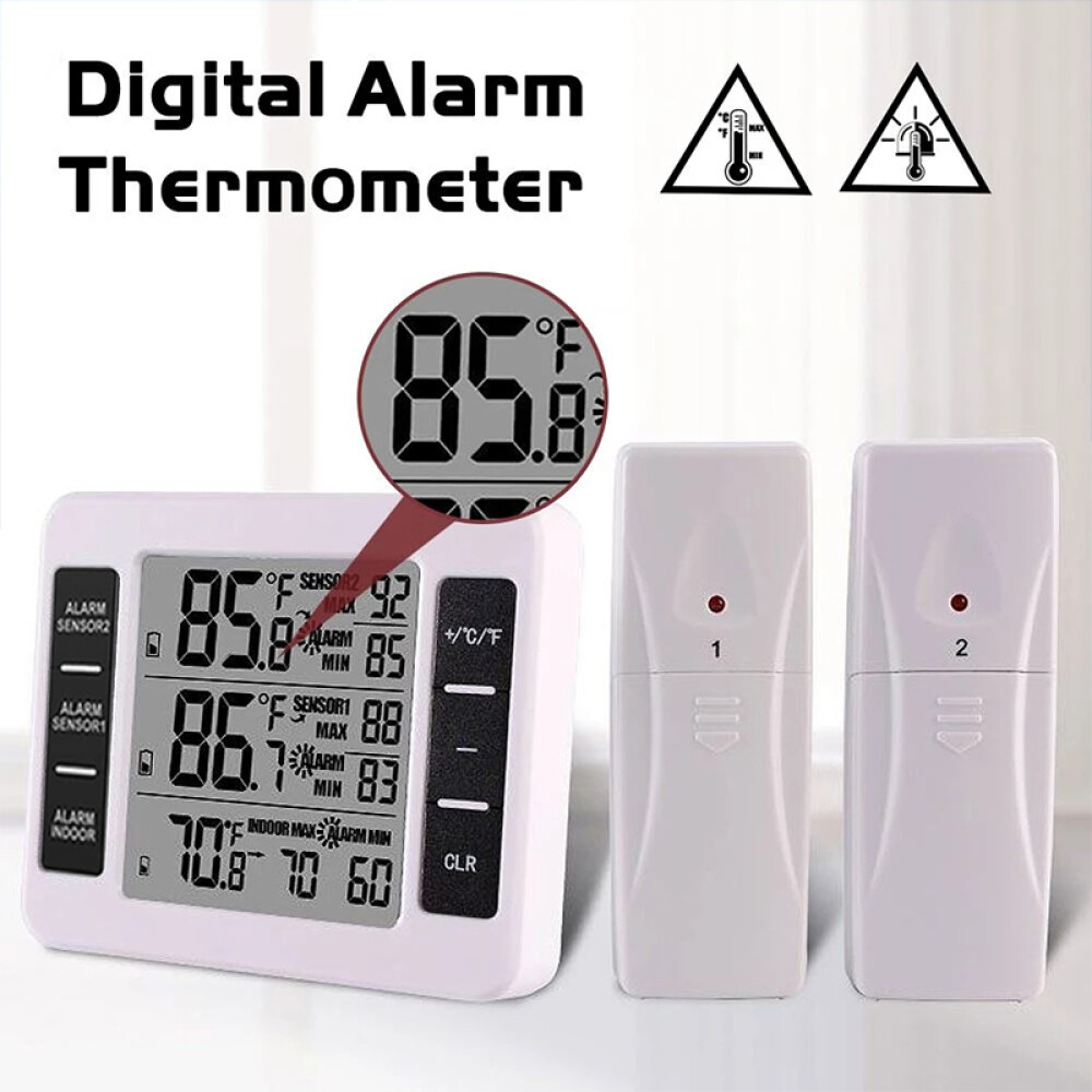 Funk Digital Kühlschrank Thermometer Gefrierschrank Temperatur + 2 Sensor Alarm