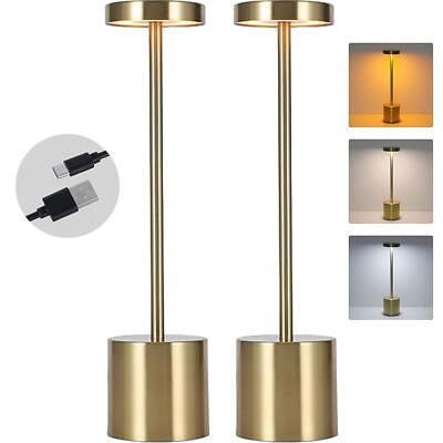 2 PCS USB Rechargeable Cordless Table Lamp Battery Portable Touch LED Desk Lamps